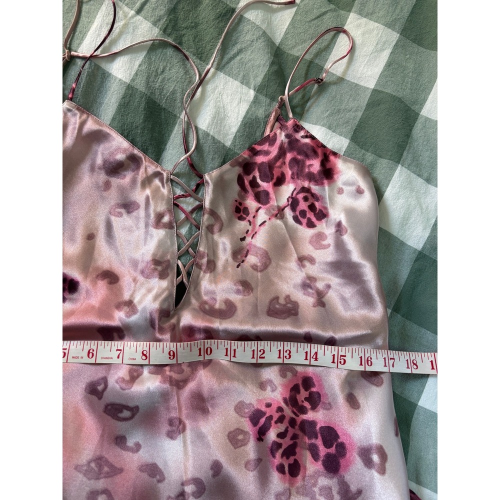Y2K La Senza Lingerie Pink Leopard Satin Lace Up Maxi Slip Dress Womens Medium - Picture 8 of 9